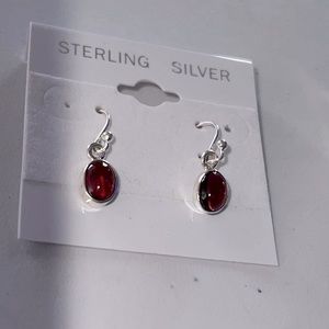 Sterling, silver and gemstone hook earrings, new on placard